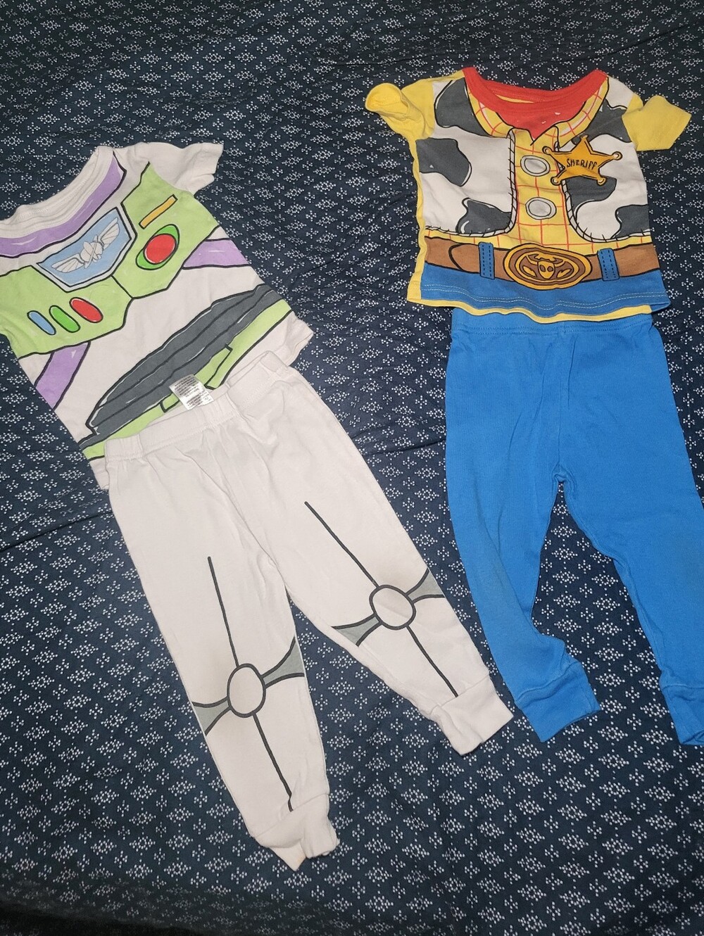 Disney Buzz Lightyear and Woody Pajama Set - White, Green, Purple, Blue, Yellow